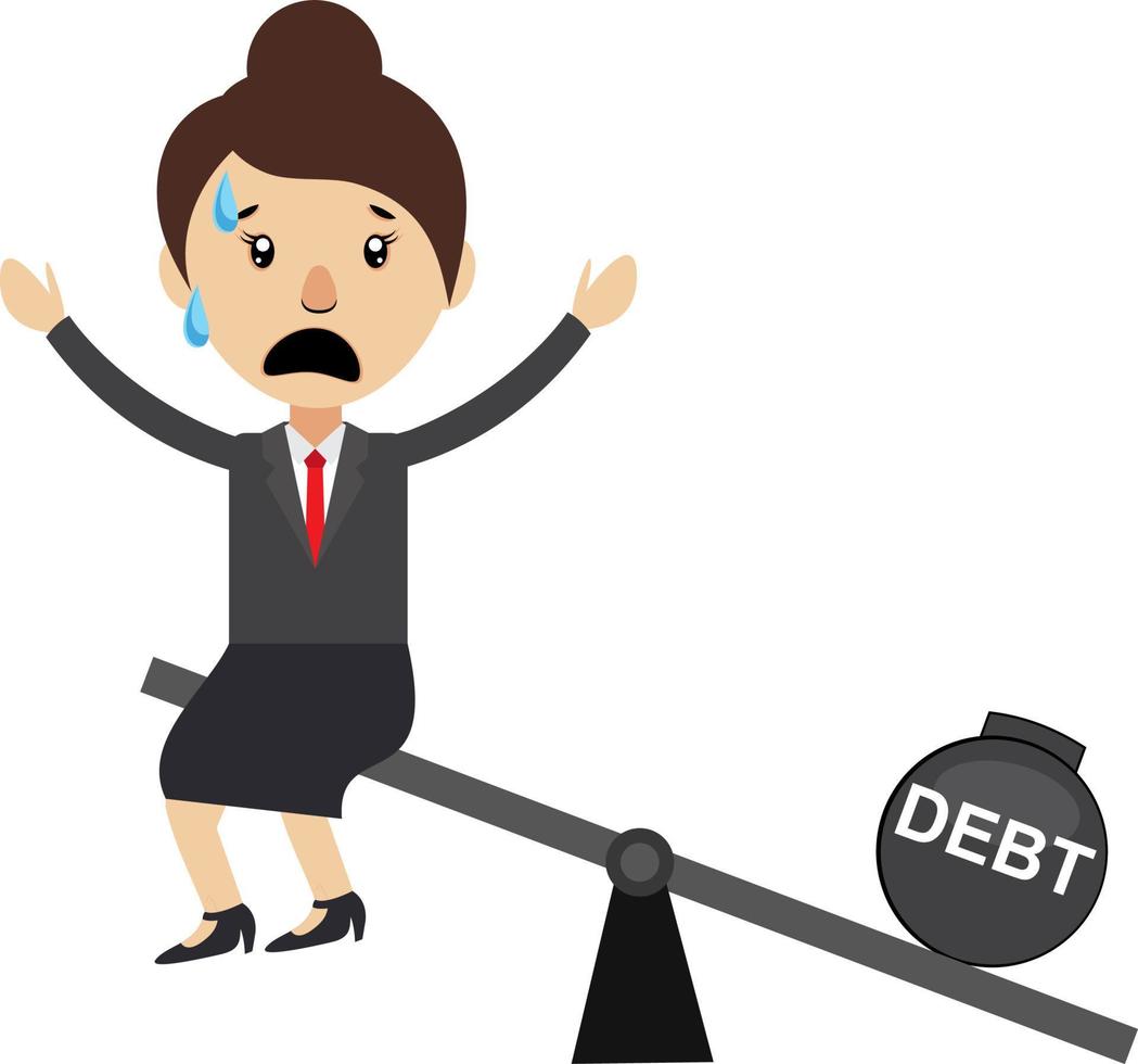 Woman on debt, illustration, vector on white background.