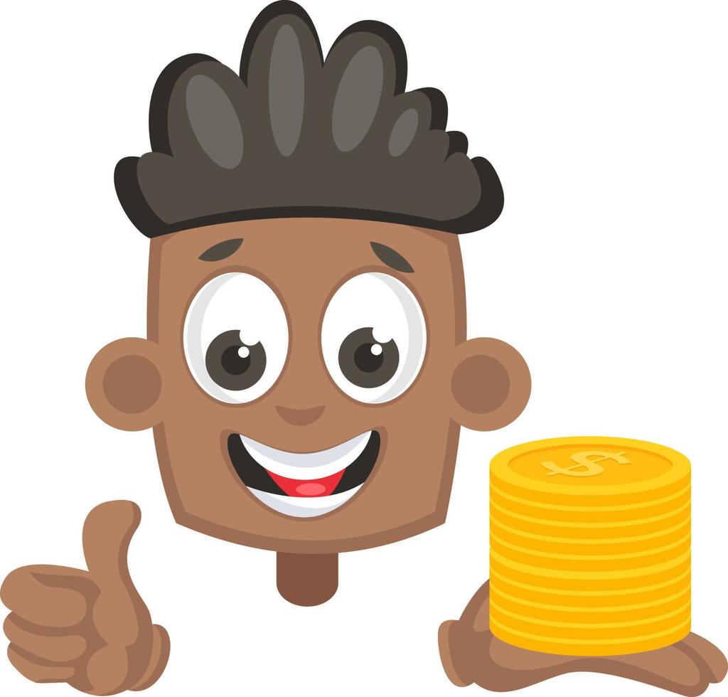Boy with coins, illustration, vector on white background.