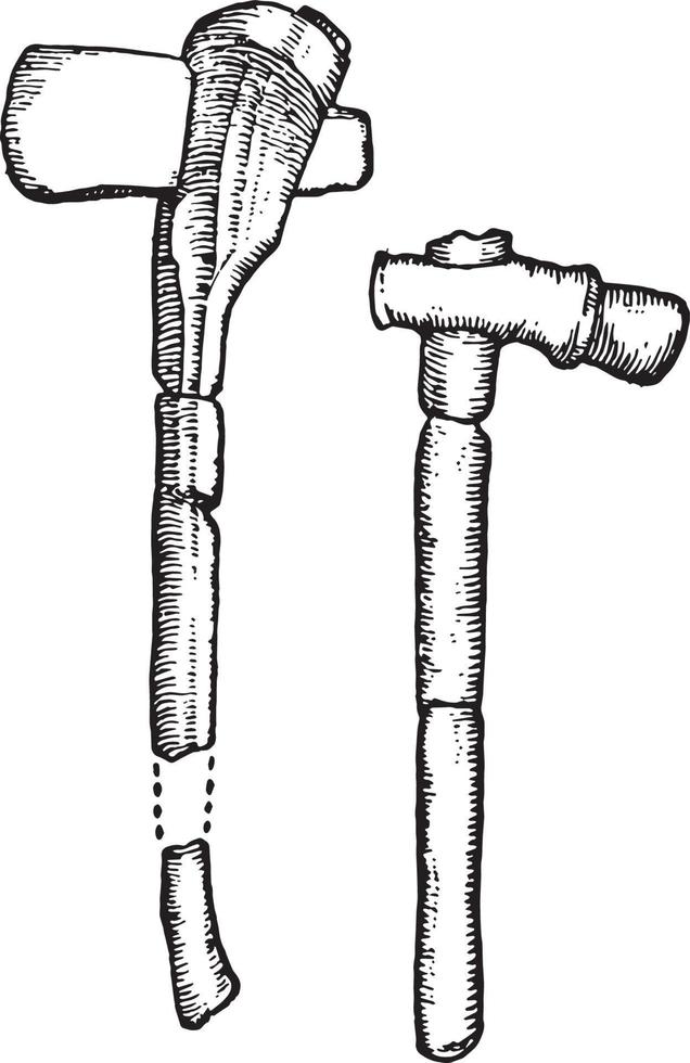 Neolithic Implements Stone and Horn Ax and Hammer, vintage illustration. vector