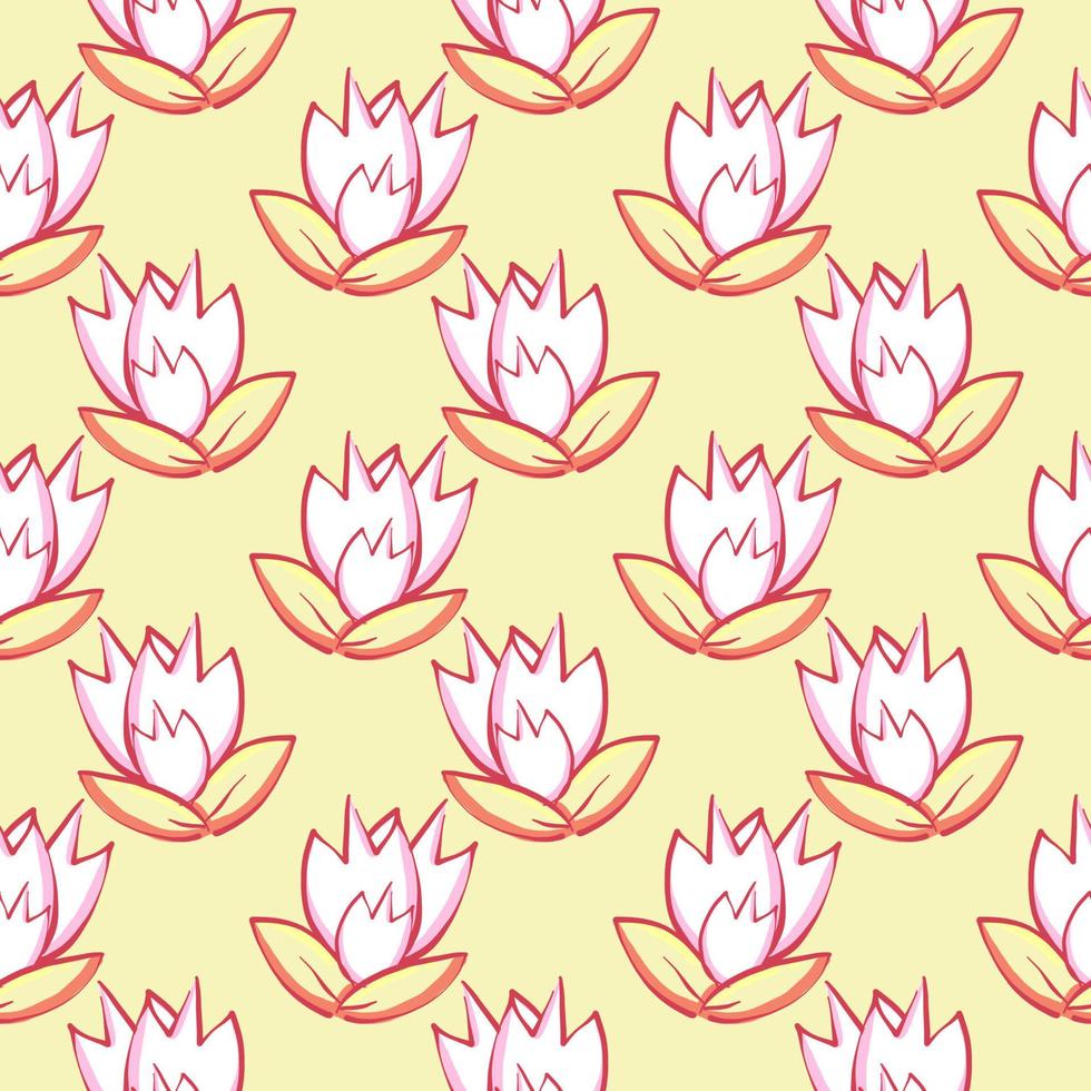 Lotus flower , seamless pattern on a yellow background. vector