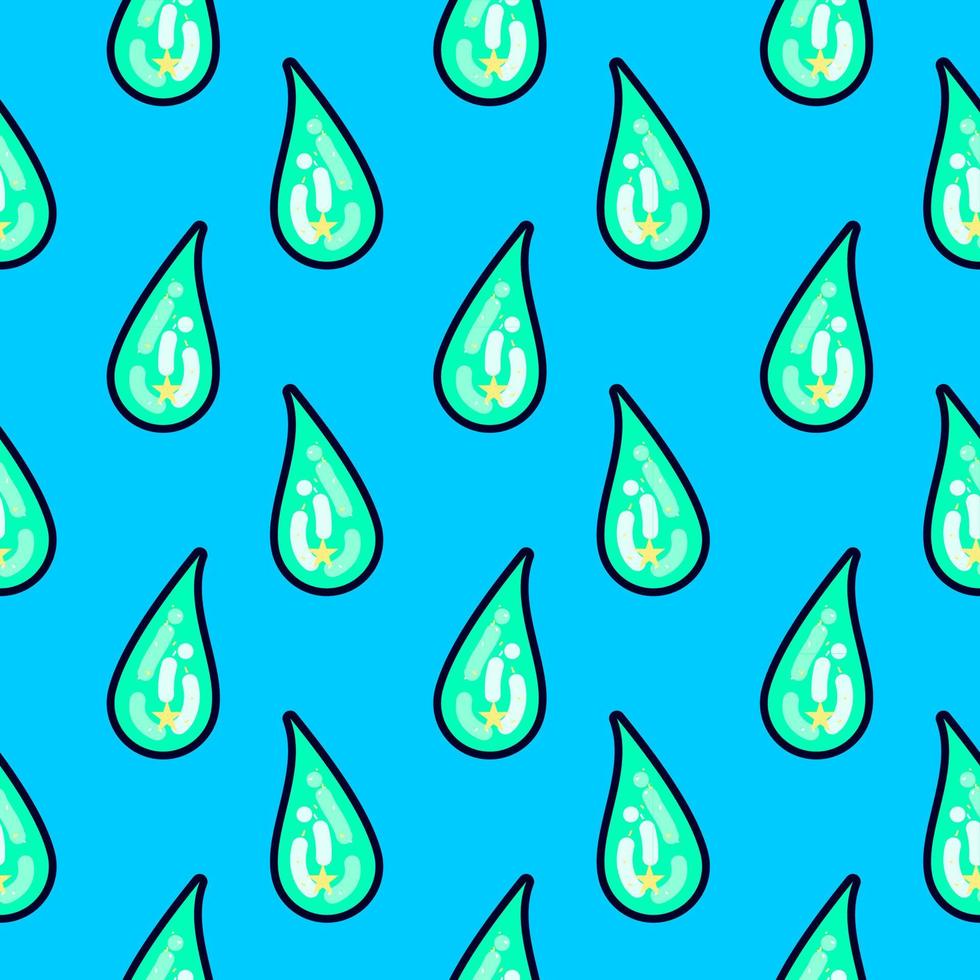 Water drops, seamless pattern on blue background. vector