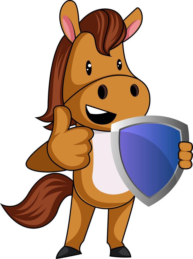 Horse with shield, illustration, vector on white background.