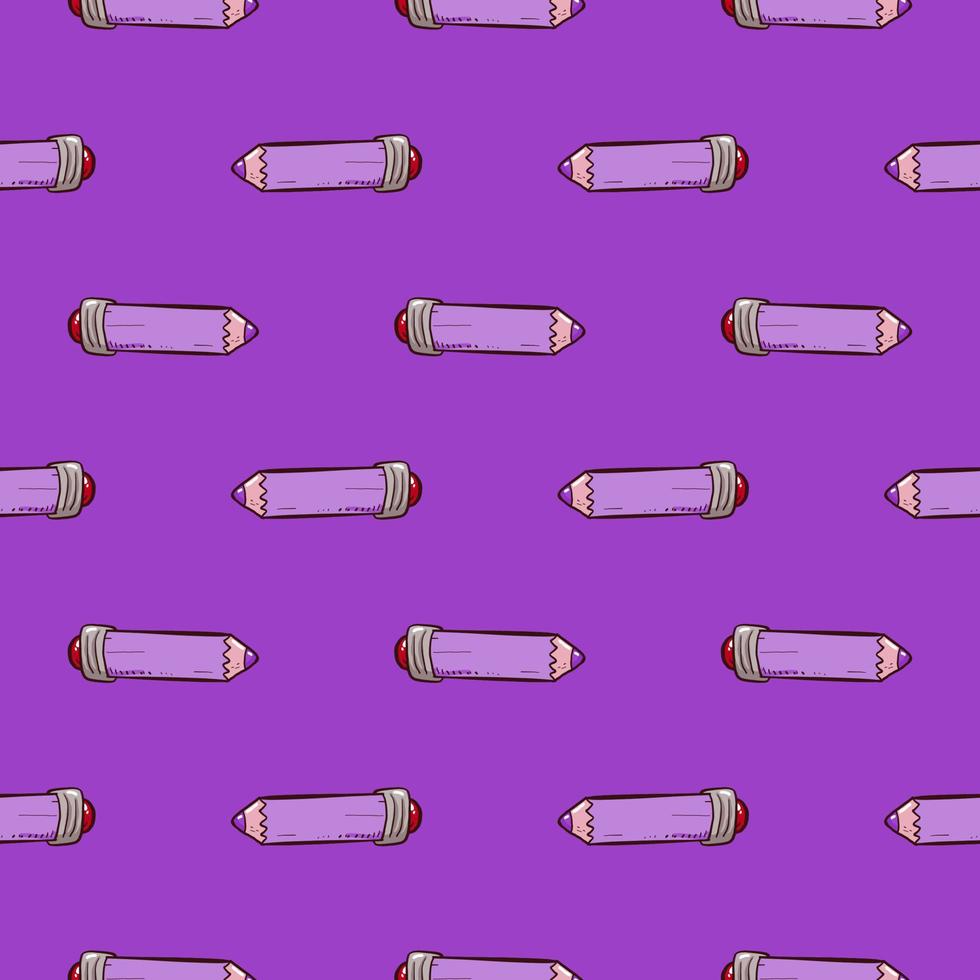 Purple pencil , seamless pattern on a purple background. vector
