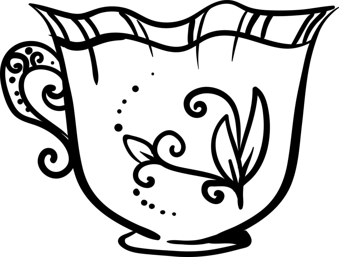 Decorative cup of coffee, illustration, vector on white background.