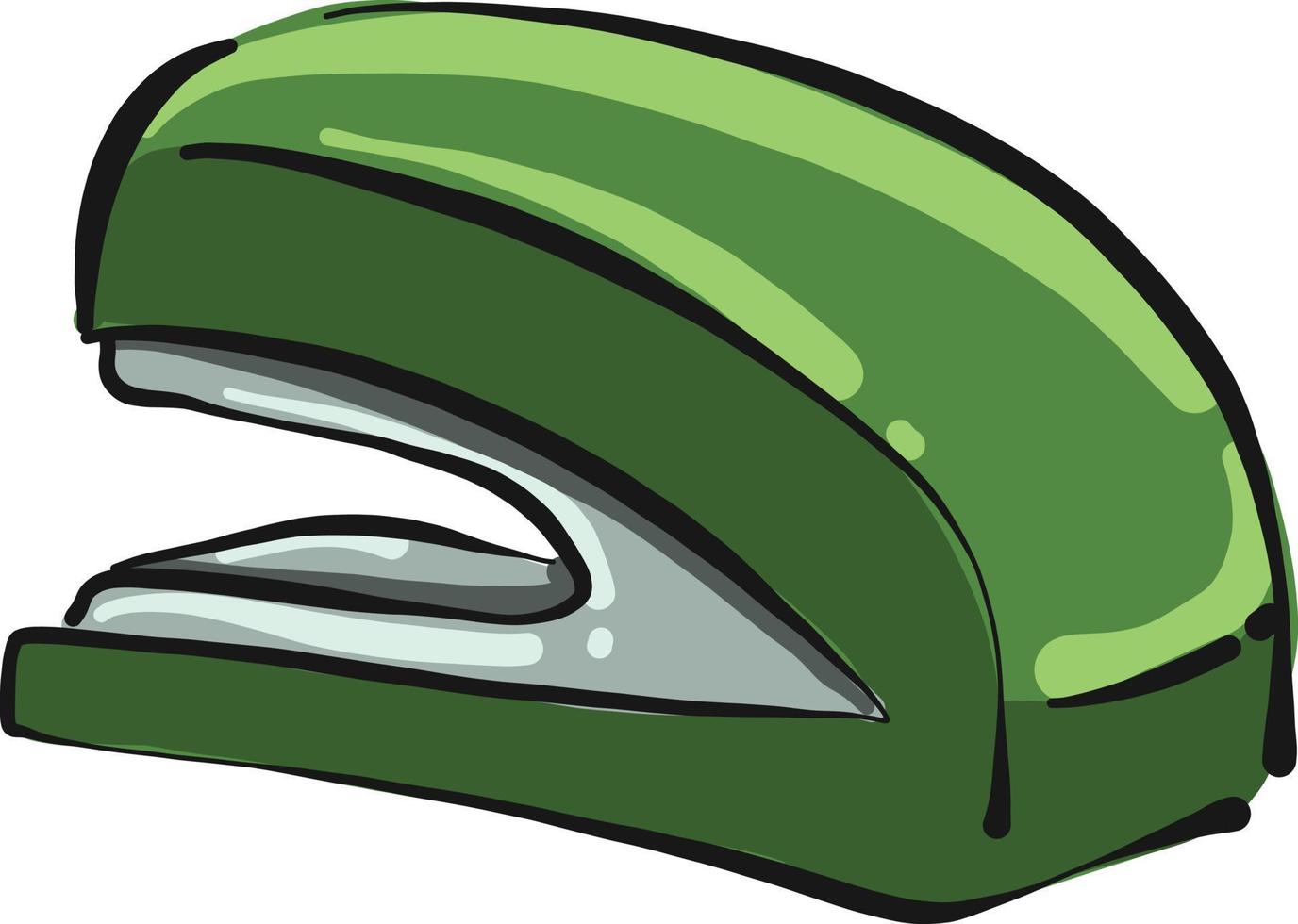 Green office stapler, illustration, vector on white background.
