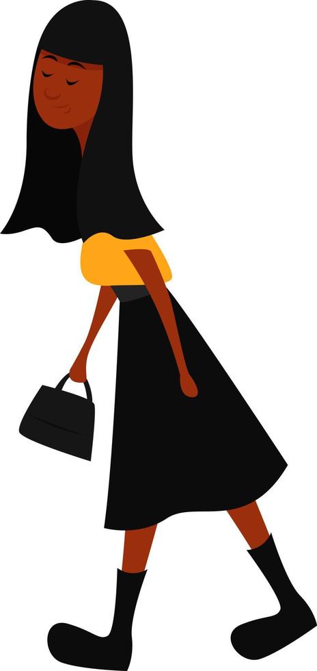 Girl in black skirt, illustration, vector on a white background.