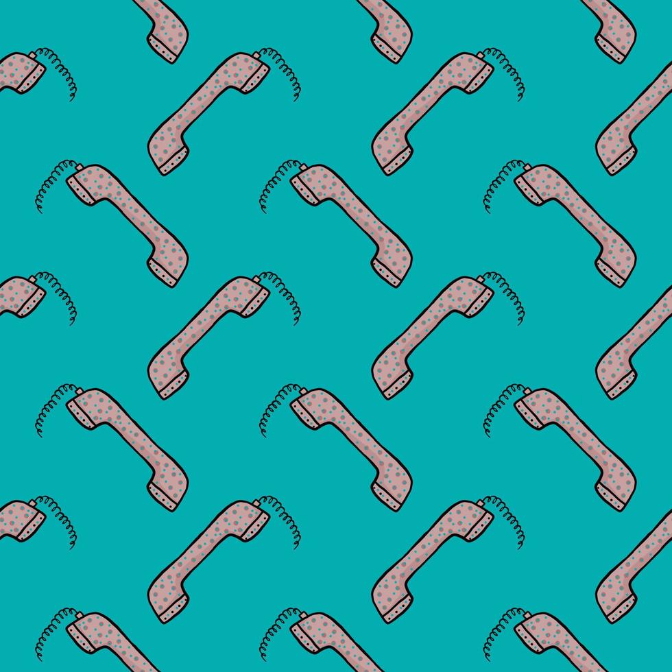 Lined telephone , seamless pattern on a blue  v vector