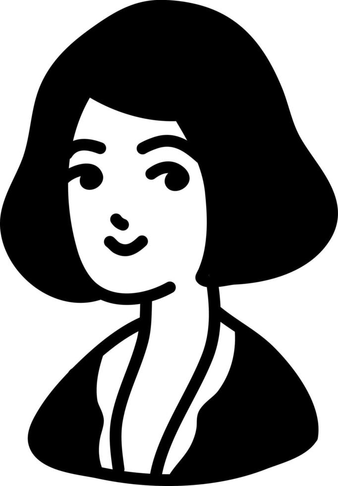 dama con un corte de pelo bob corto, ilustración de icono, vector sobre fondo blanco