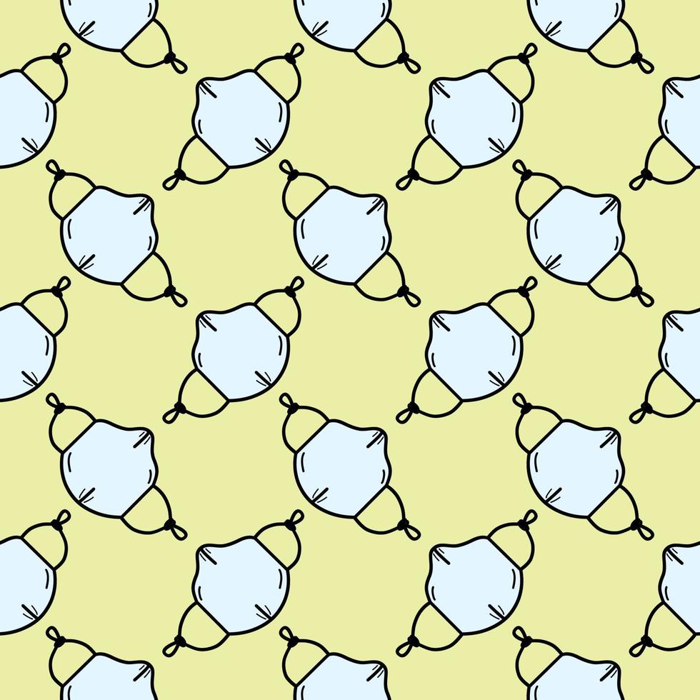 Light blue mask ,seamless pattern on green background. vector