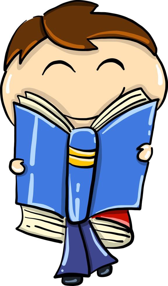 Boy reading a book, illustration, vector on white background