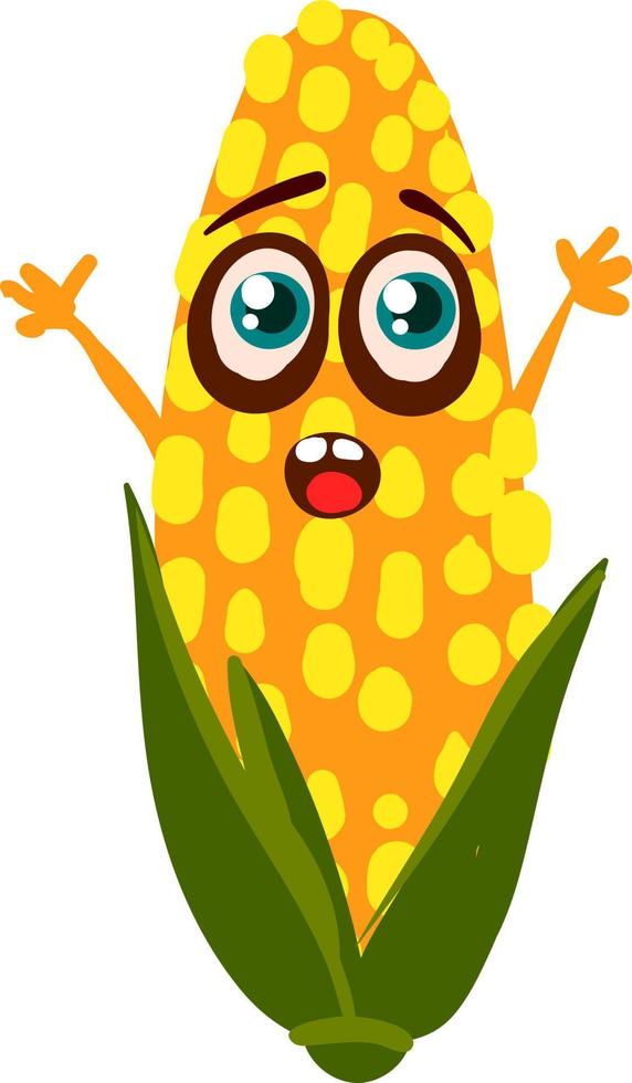 Scared corn, illustration, vector on white background.