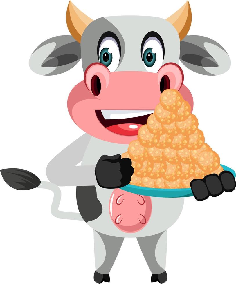 Cow with cookies, illustration, vector on white background.