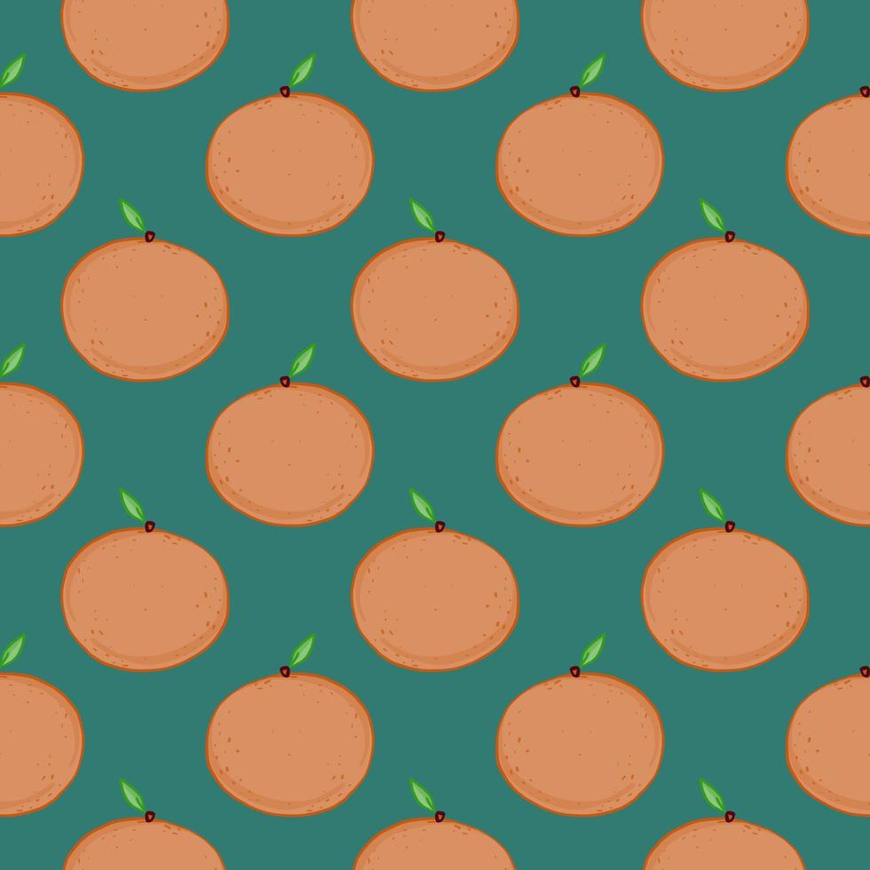 Cute orange the fruit , seamless pattern on a green background. vector