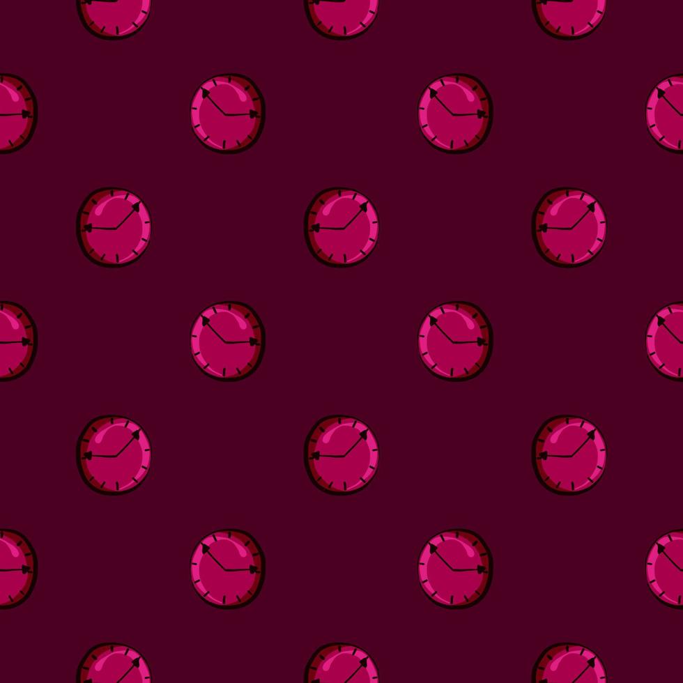 Small clock , seamless pattern on a dark pink background. vector