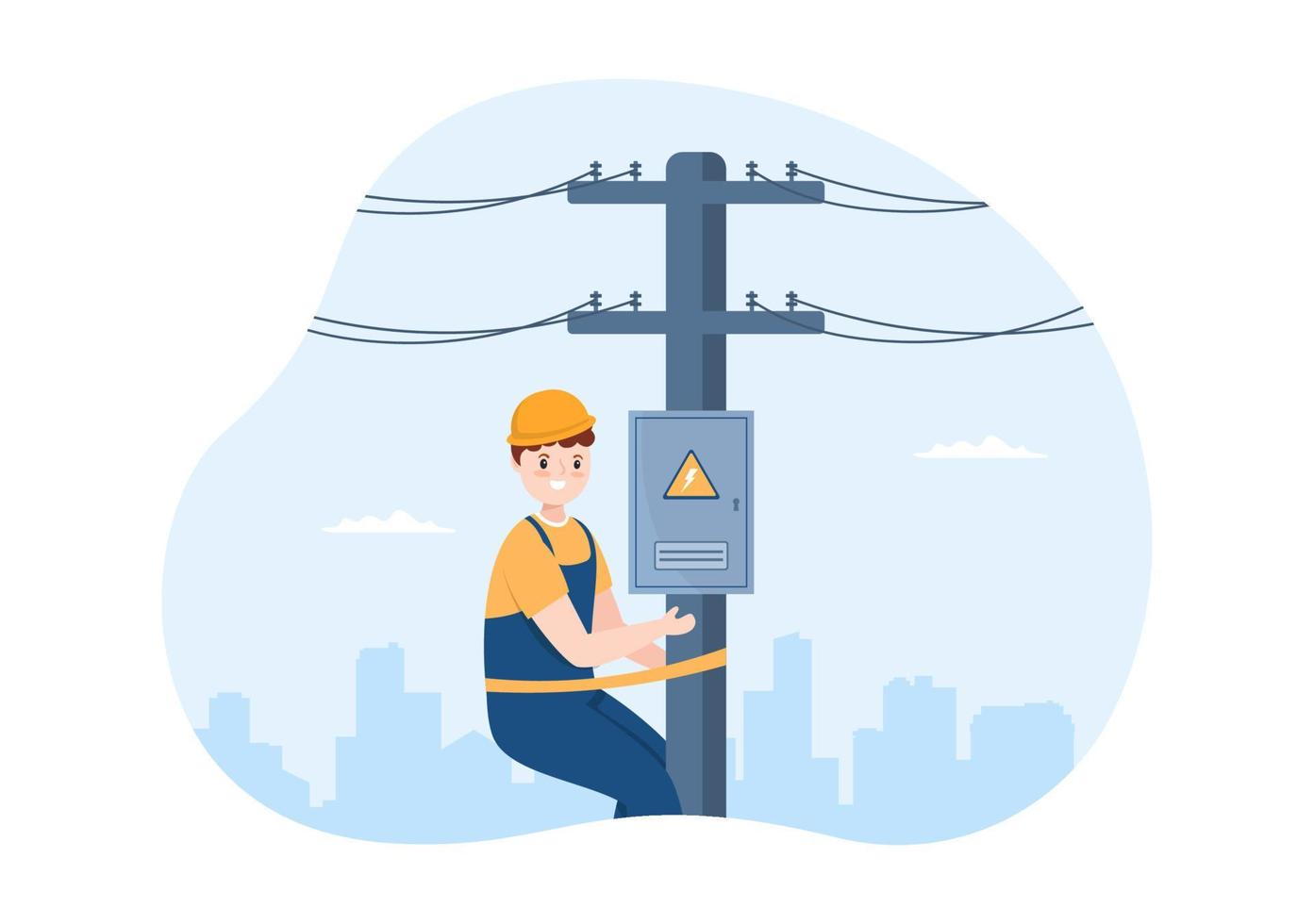 Lighting and Electricity Energy Maintenance Service Panel Cabinet of Technician Electrical Work on Flat Cartoon Hand Drawn Templates Illustration vector