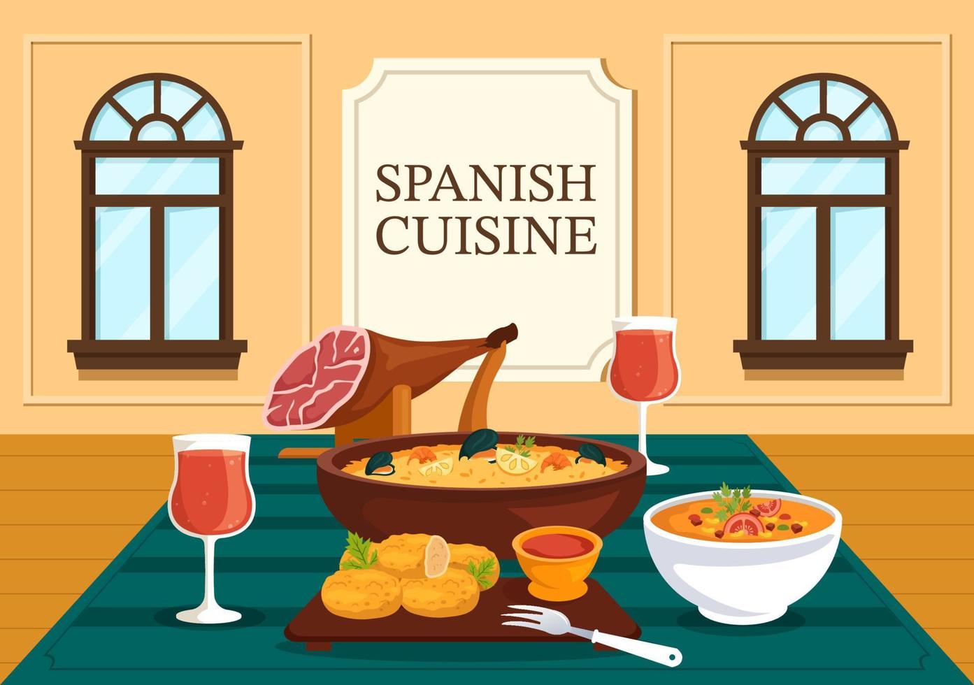 restaurante de menú de cocina de comida española con varias recetas de  platos tradicionales en ilustración de plantillas dibujadas a mano de  dibujos animados planos 13612645 Vector en Vecteezy