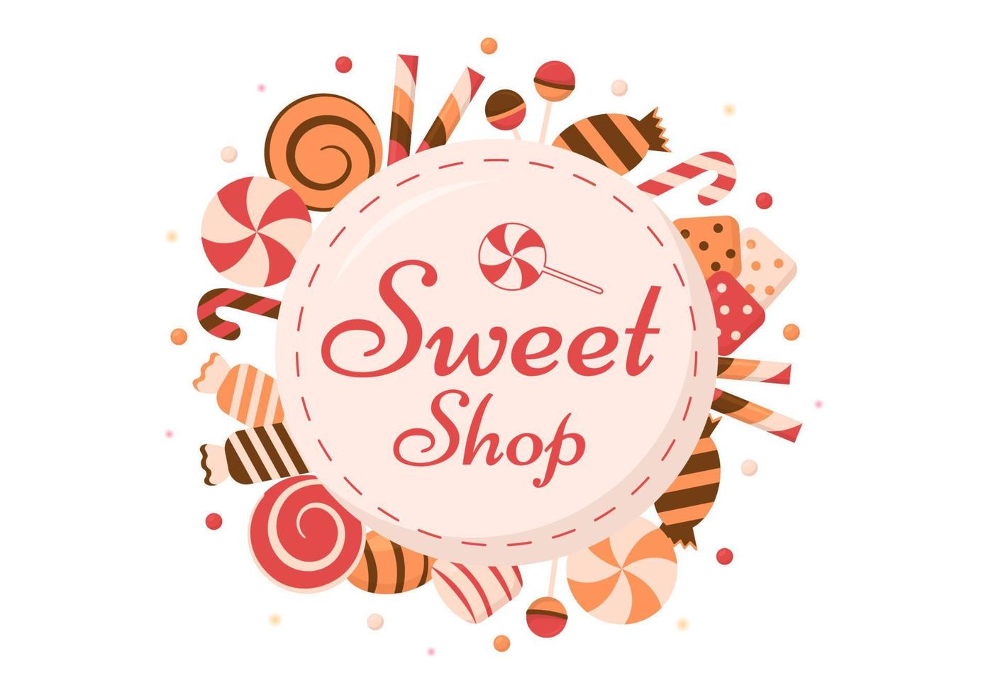 Sweet Shop Selling Various Bakery Products, Cupcake, Cake, Pastry or Candy on Flat Cartoon style Hand Drawn Templates Illustration vector