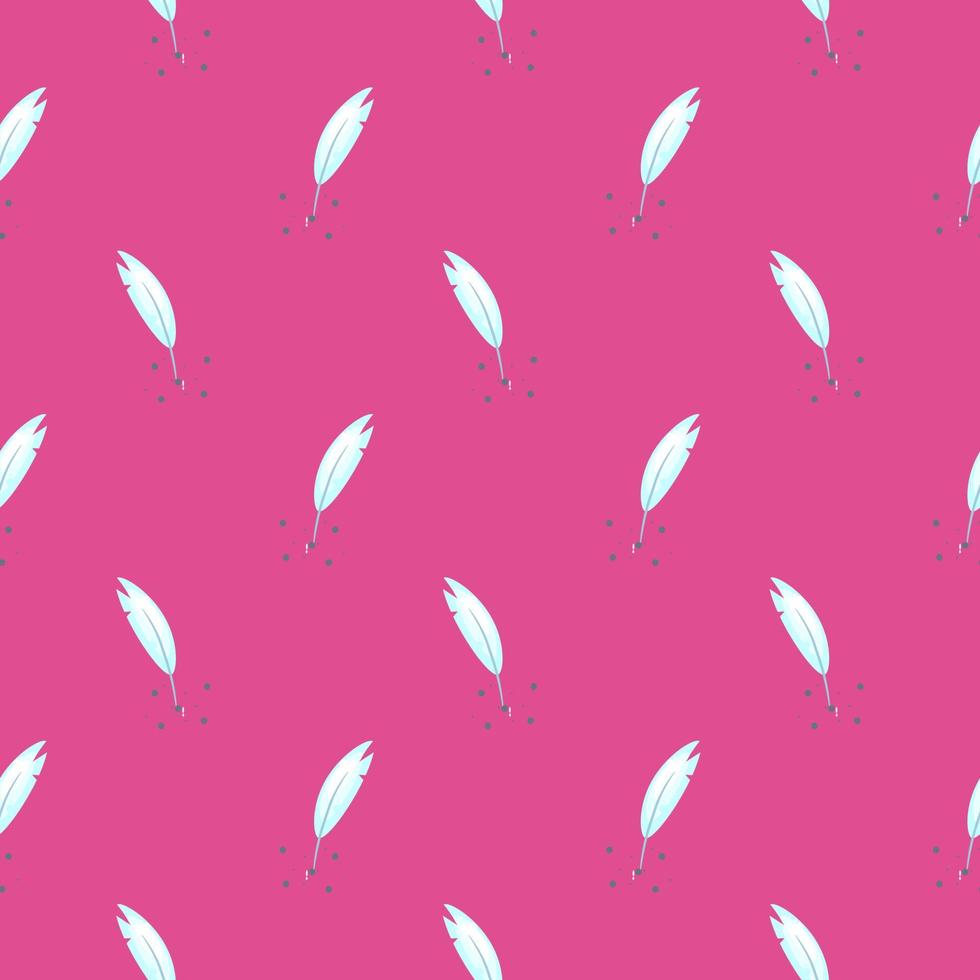 Feather pen , seamless pattern on a pink background. vector