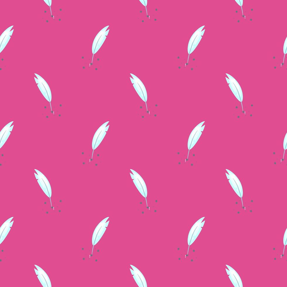 pluma de pluma, patrón sin costuras sobre un fondo rosa. vector