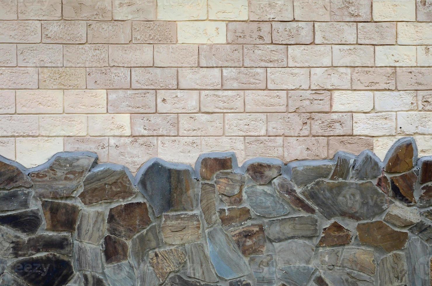 Rustic old beige white brick wall background photo