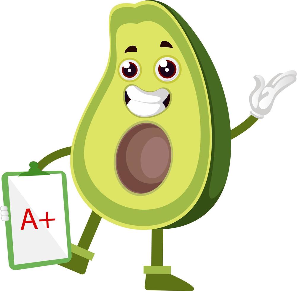 Avocado with good grade, illustration, vector on white background.