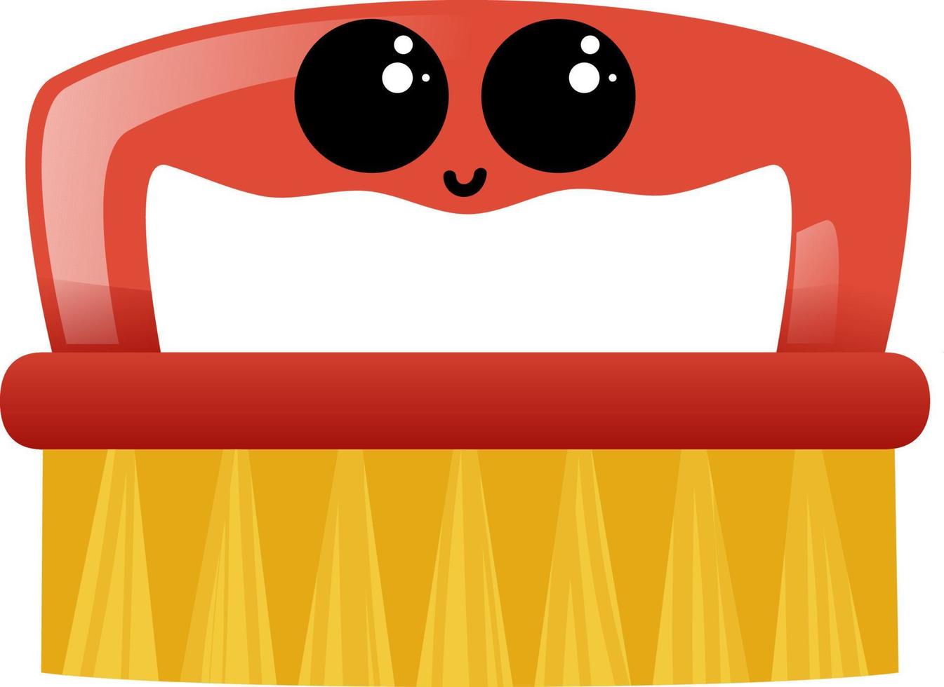 Red cleaning brush with eyes, illustration, vector on white background