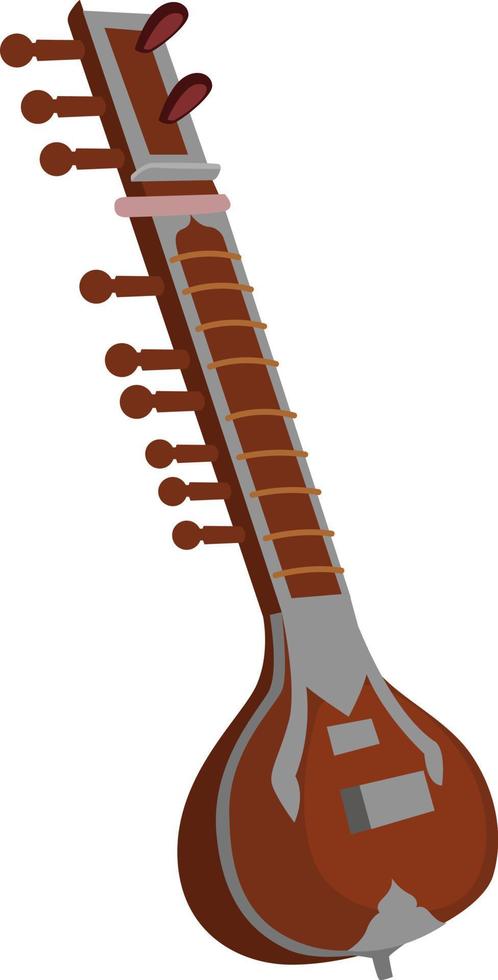 Sitar instrument , illustration, vector on white background