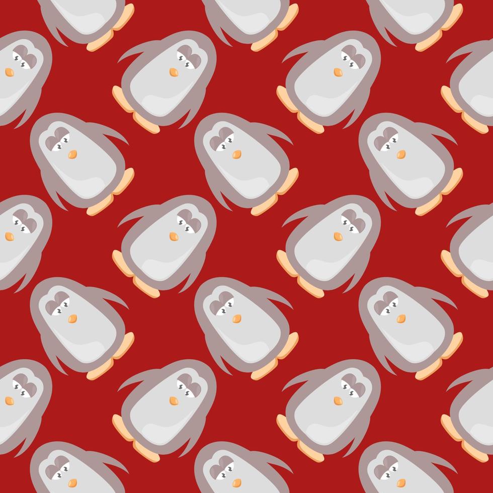 Baby penguin , seamless pattern on a red background. vector
