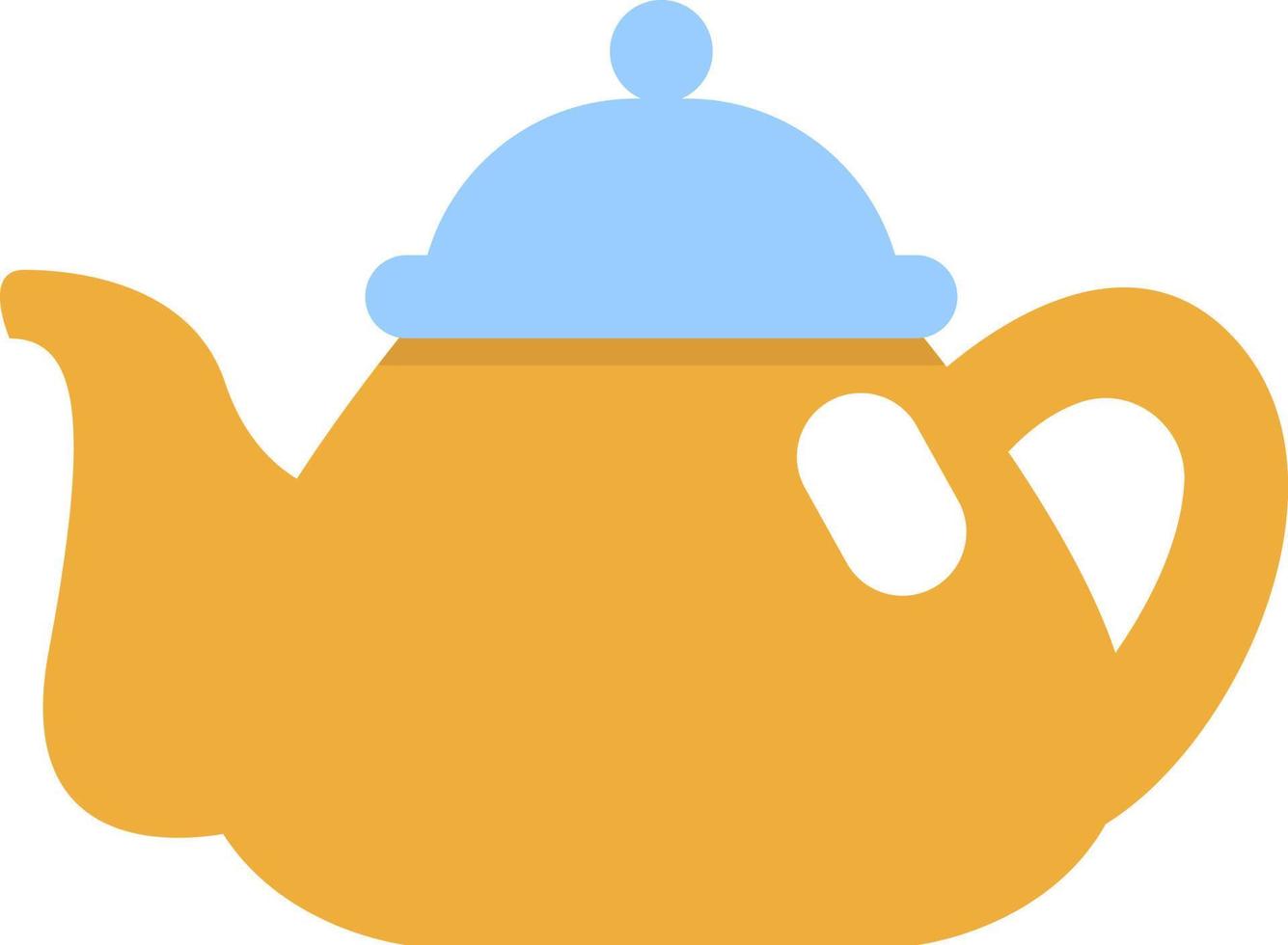 Yellow teapot with blue lid, illustration, vector on a white background.