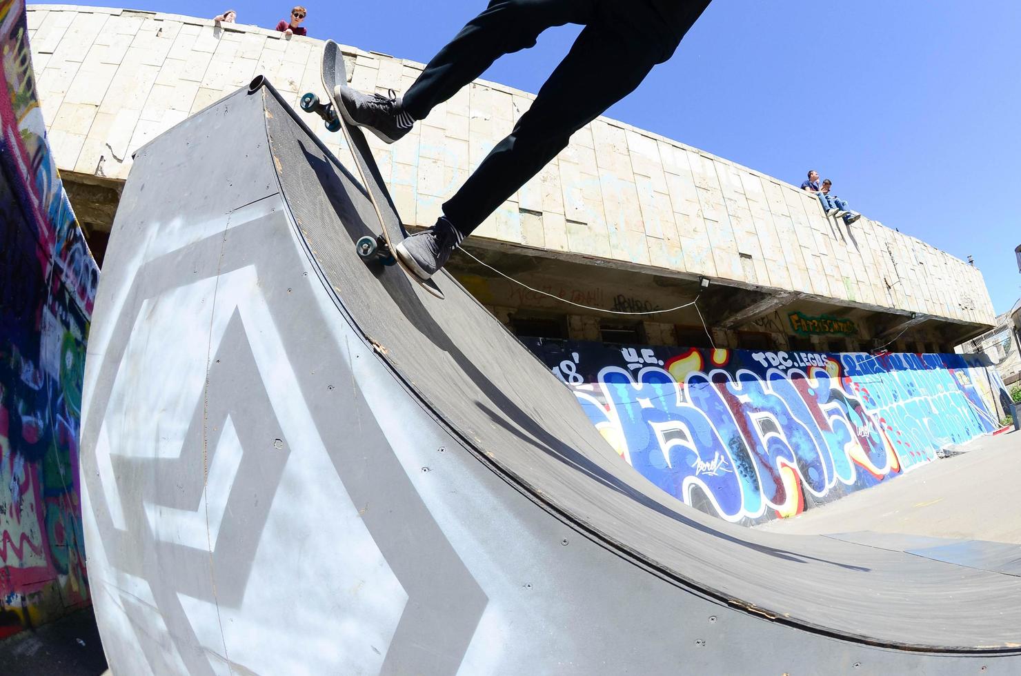 KHARKIV, UKRAINE - 27 MAY, 2018 Skateboarding contest in outdoors skate park during the annual festival of street cultures photo