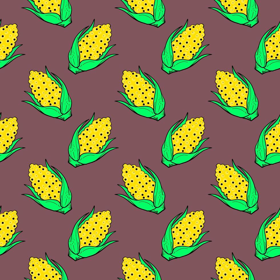 Corn cob,seamless pattern on brown background. 13614196 Vector Art at