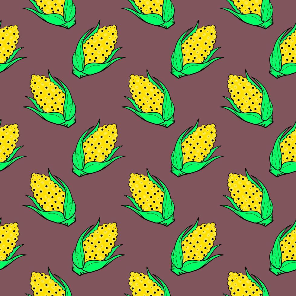 Corn cob,seamless pattern on brown background. vector