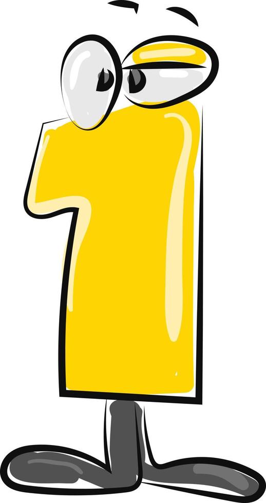 Yellow number one with eyes, illustration, vector on white background.