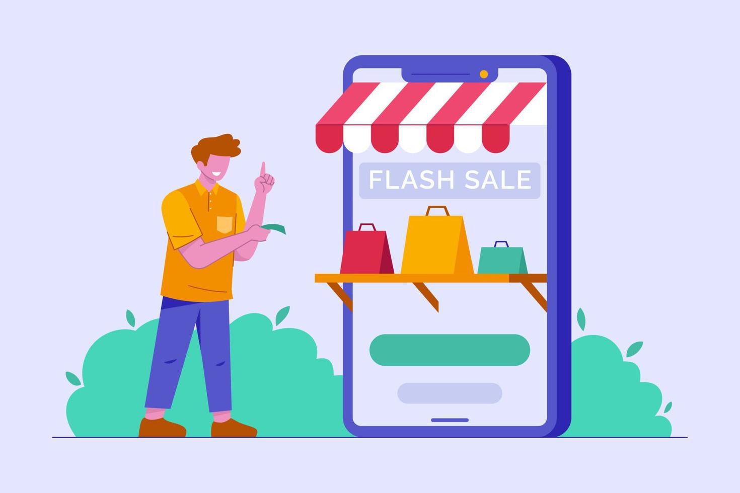 Man Shopping on eCommerce Vector Illustration