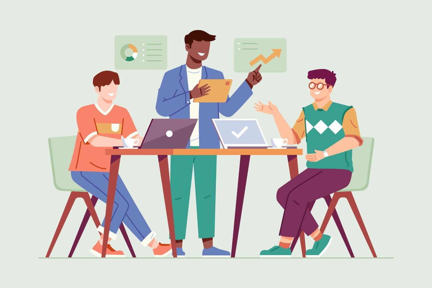 Business Team on Meeting at the Office Scene Illustration vector