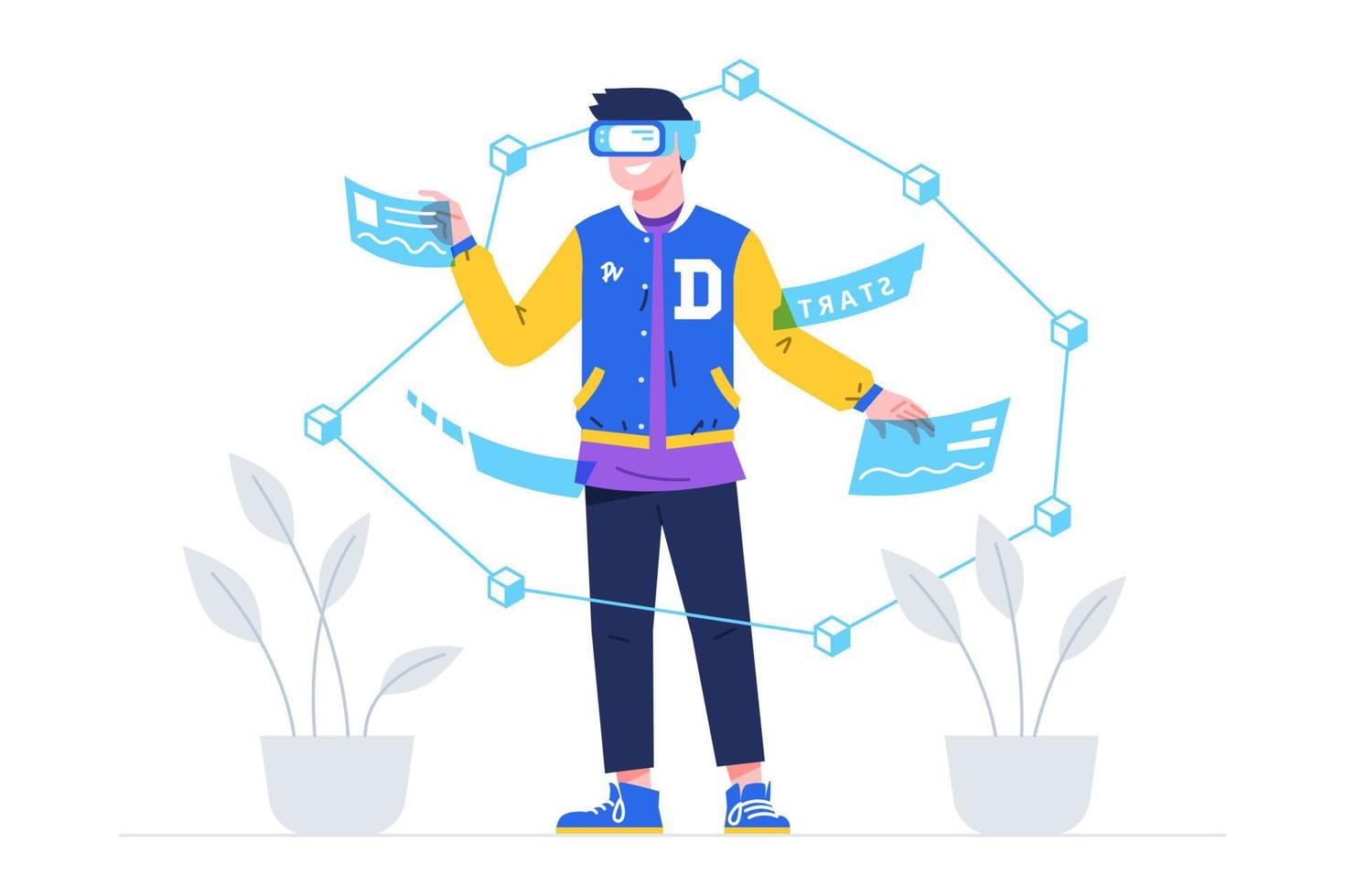 A Man Playing Virtual Reality Game Scene Illustration vector