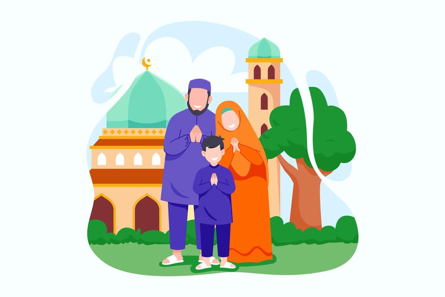 Eid Mubarak Greeting Scene Illustration vector