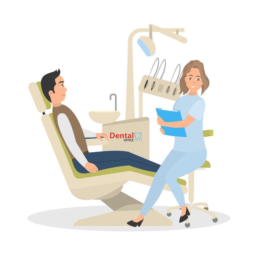 Patient on reception in the office of a dentist. vector