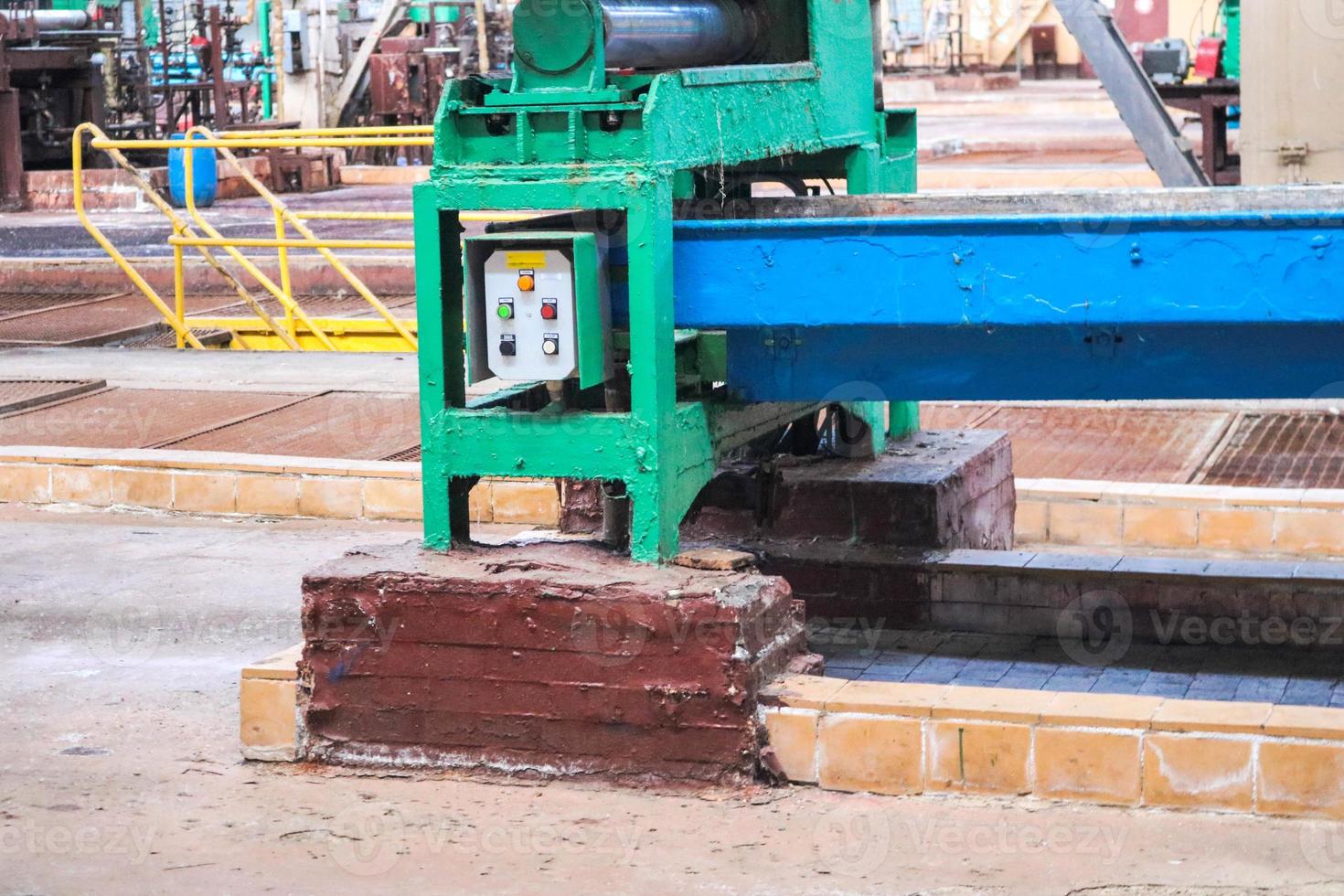 Beautiful metal industrial powerful equipment of the production line on machine-building oil refining, petrochemical, chemical plant, conveyor belt with machine tools photo