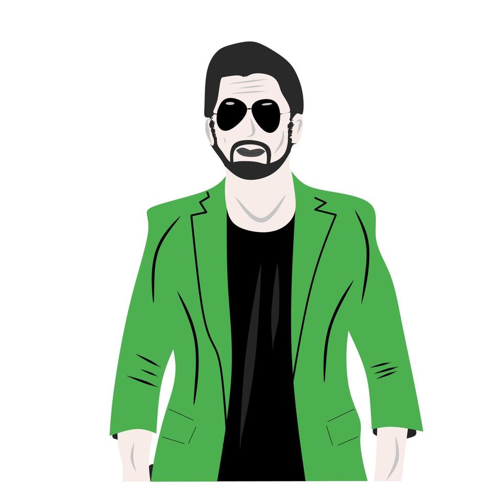 hombre de estilo de moda con traje y gafas, ilustración de vector plano de color