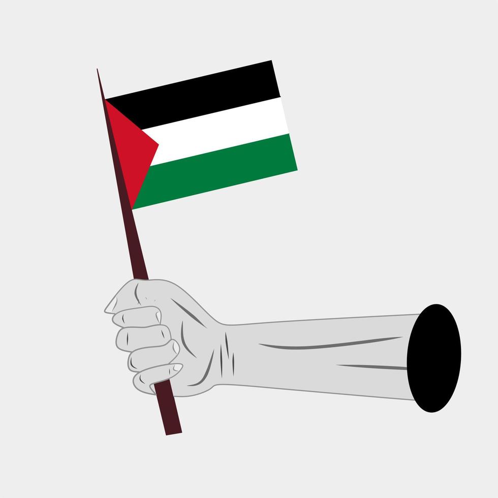 mano sosteniendo la bandera de palestina, ilustración de vector de mano