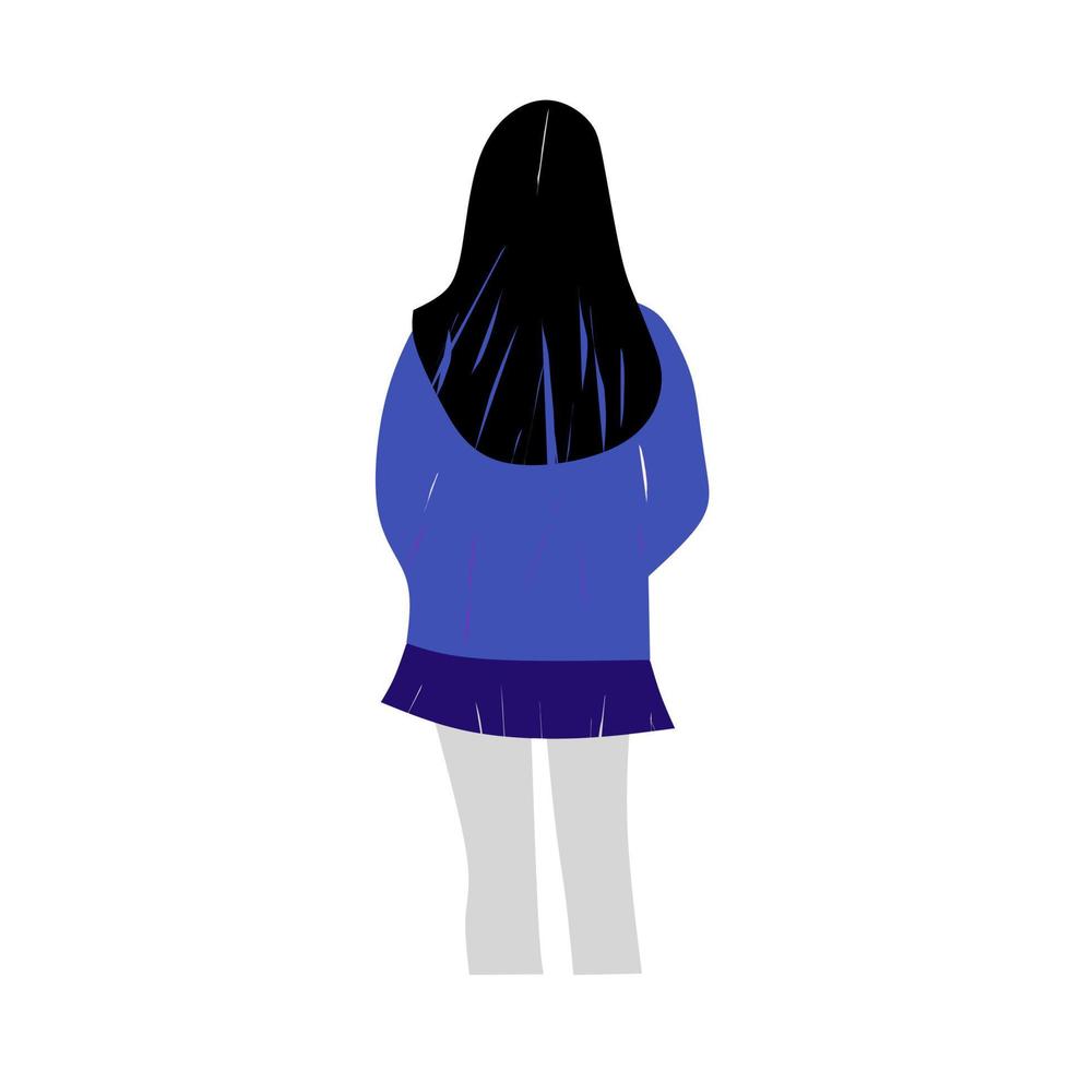 ilustración vectorial plana de una niña mirando hacia atrás, con un diseño de fondo blanco vector