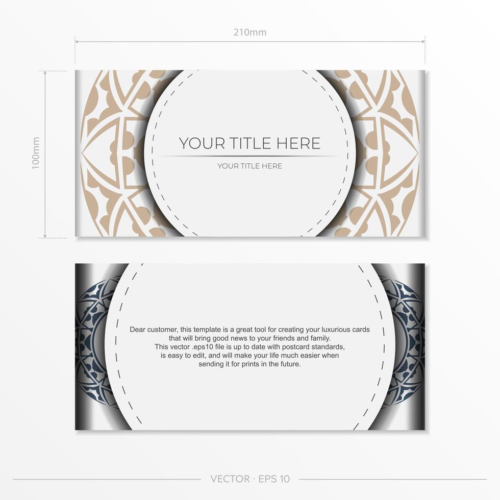 Invitation template with space for your text and abstract patterns. Luxurious Vector Design Postcard White Colors With Patterns.