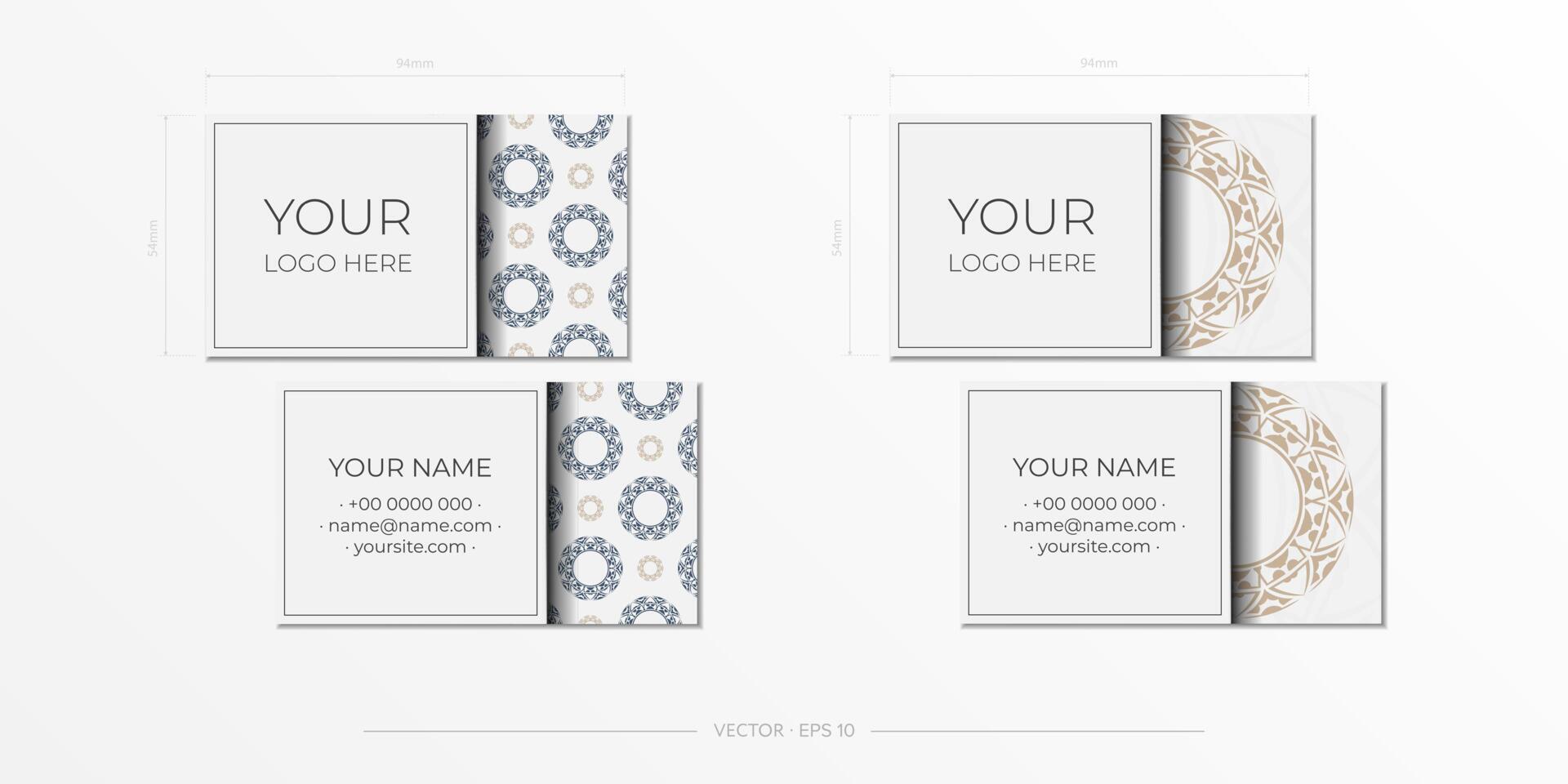 White business card design with ornament. Vector business cards with