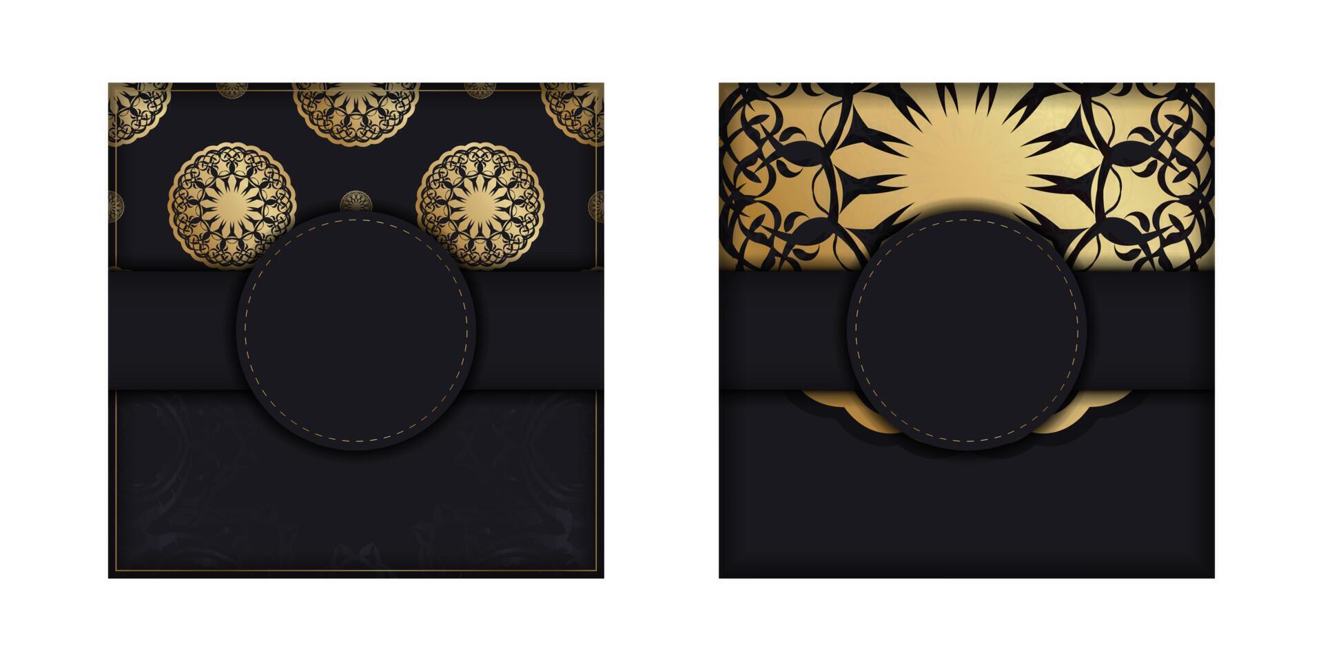 Postcard in black with a luxurious gold pattern for your brand. vector