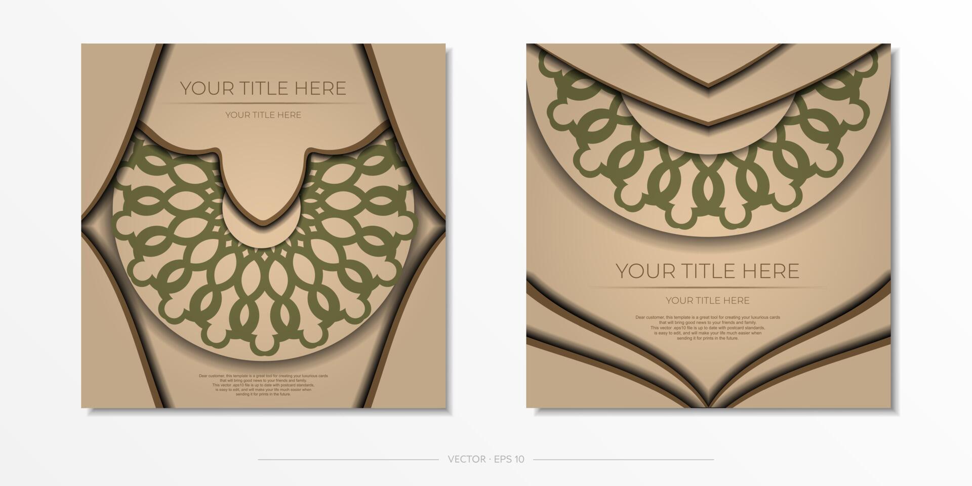 diseño de postal de color beige con adorno de mandala. diseño de tarjetas de invitación con espacio para su texto y patrones abstractos. vector