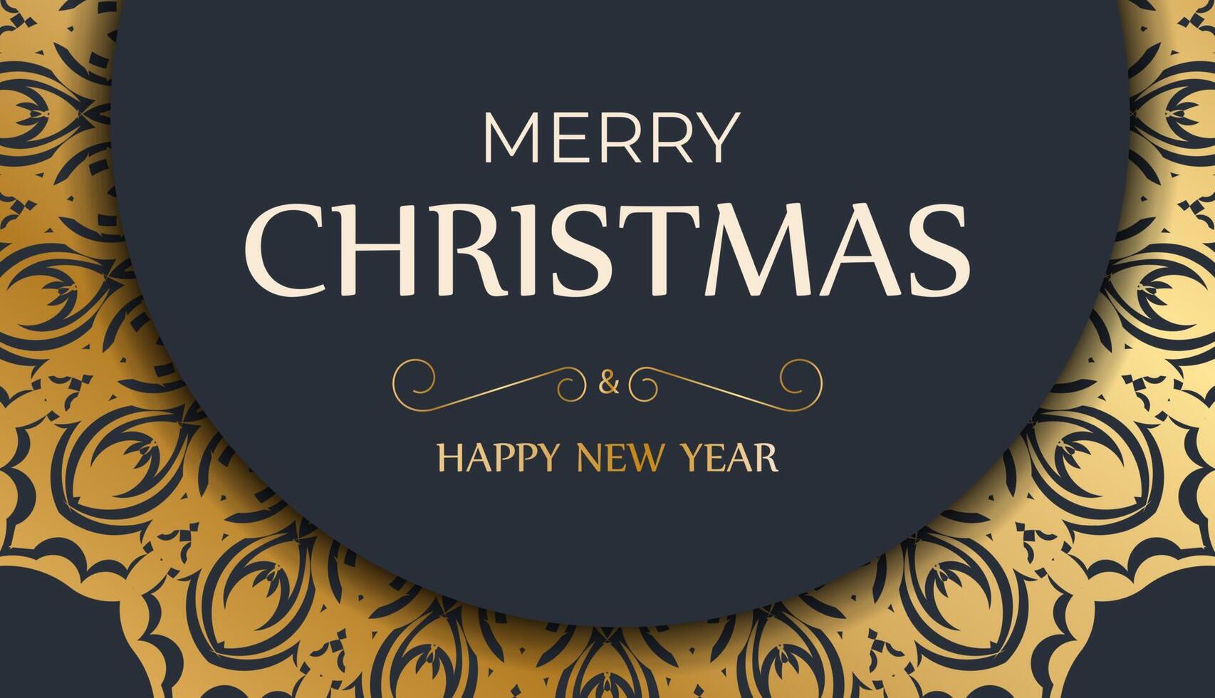 Template Greeting card Merry Christmas dark blue with vintage gold pattern vector