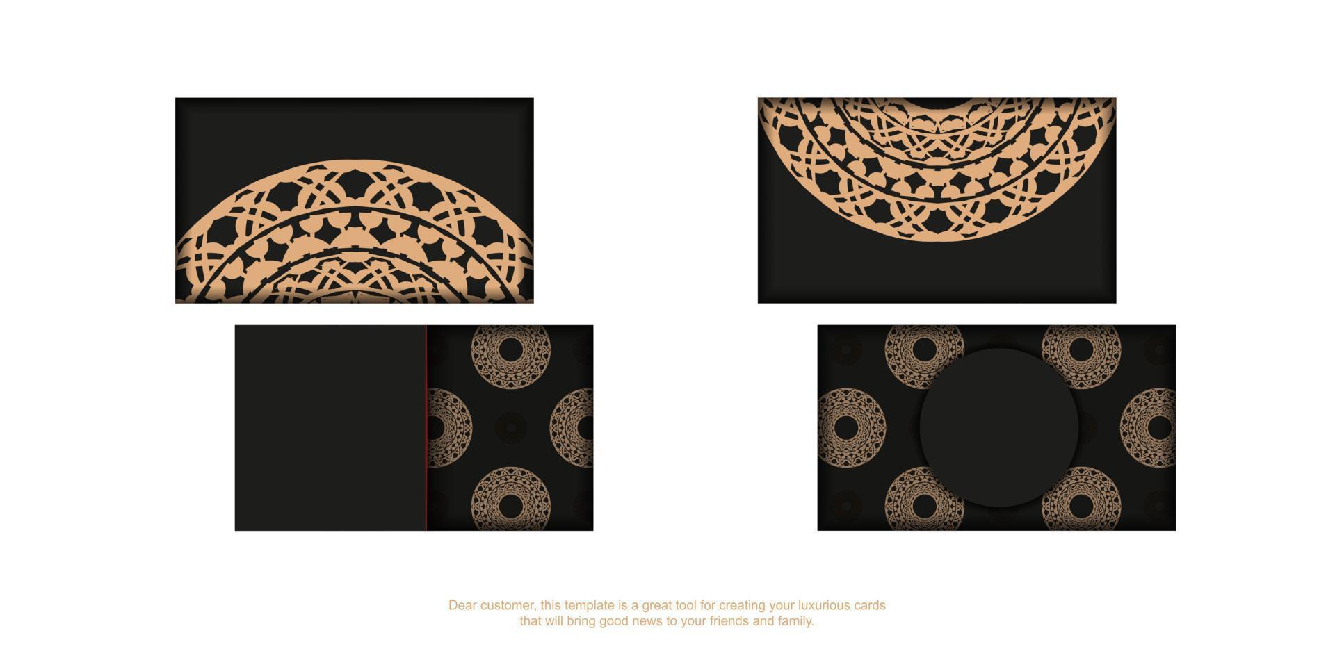 Black business card with brown mandala pattern vector