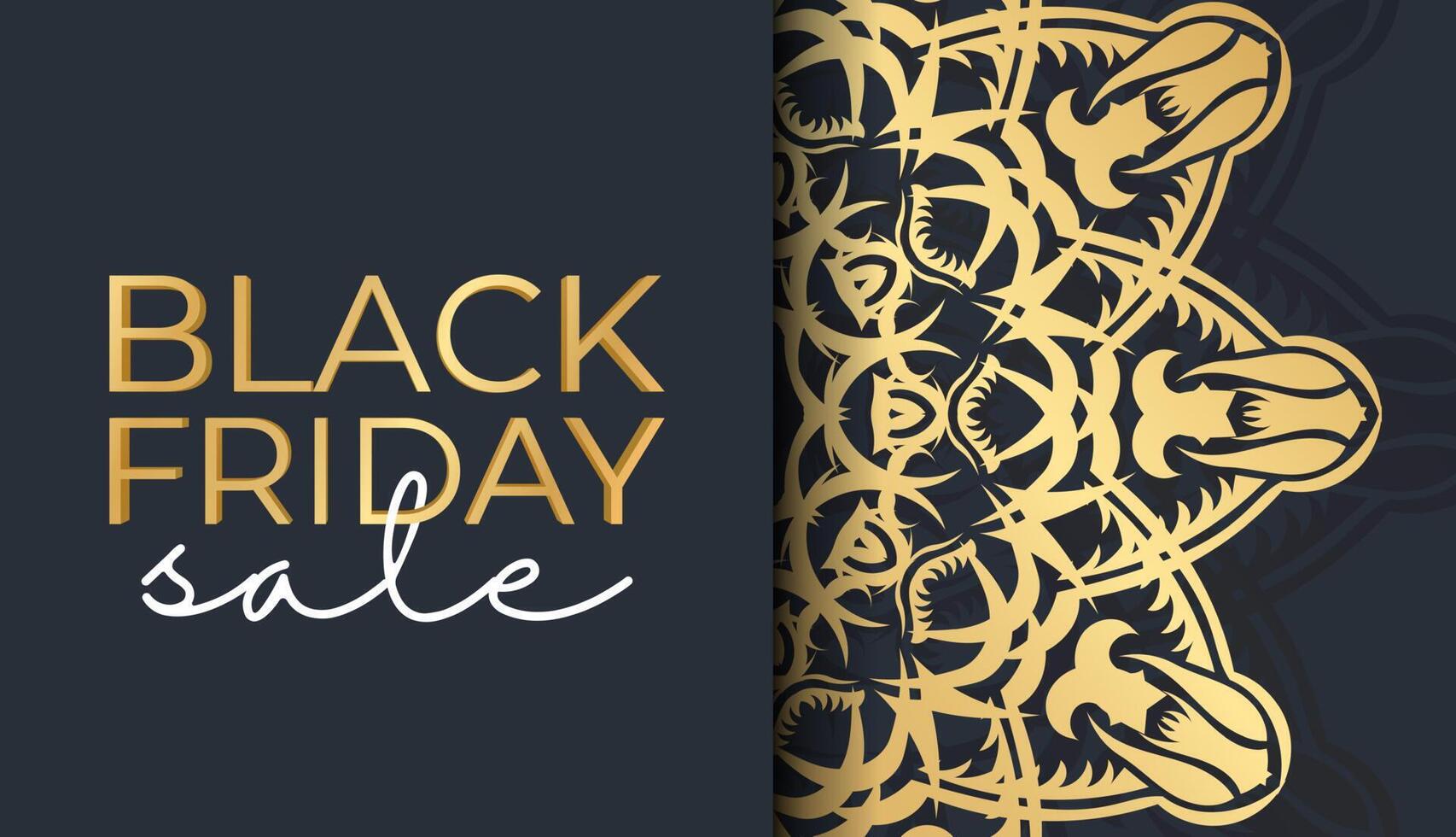 Poster for black friday dark blue with geometric gold pattern vector