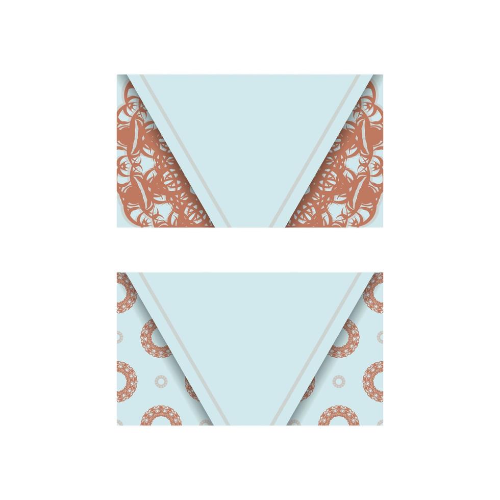 Business card in aquamarine color with vintage coral ornament for your business. vector